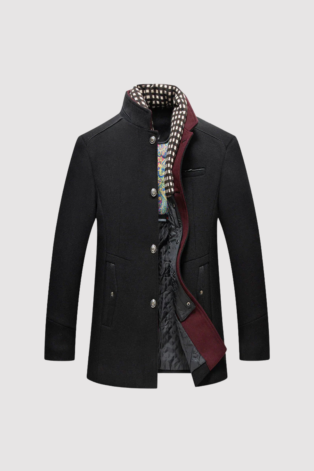Dunkelgrauer Herren Slim Fit Langmantel. Vielseitiger eleganter Business Mantel & Freizeit-Look für Männer.