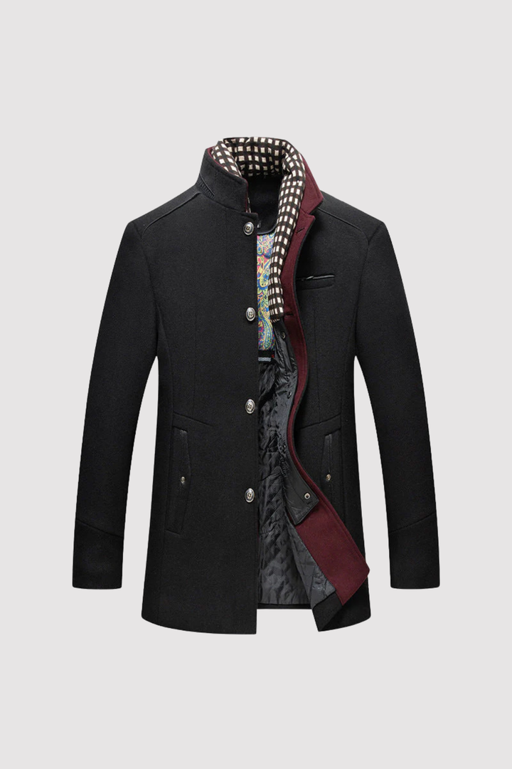 Dunkelgrauer Herren Slim Fit Langmantel. Vielseitiger eleganter Business Mantel & Freizeit-Look für Männer.