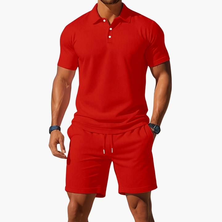 Herren Freizeitanzug für Sommer: Polohemd & Shorts, ideal für Strand, Urlaub oder sportliche Freizeitaktivitäten.