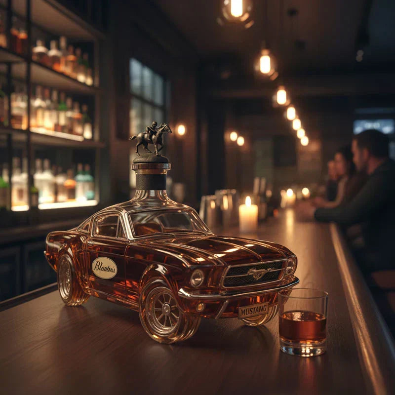 Stilvolle limitierte Whiskey Karaffe aus Glas im Autodesign, idealer Dekanter für Spirituosen und Wohnaccessoires.