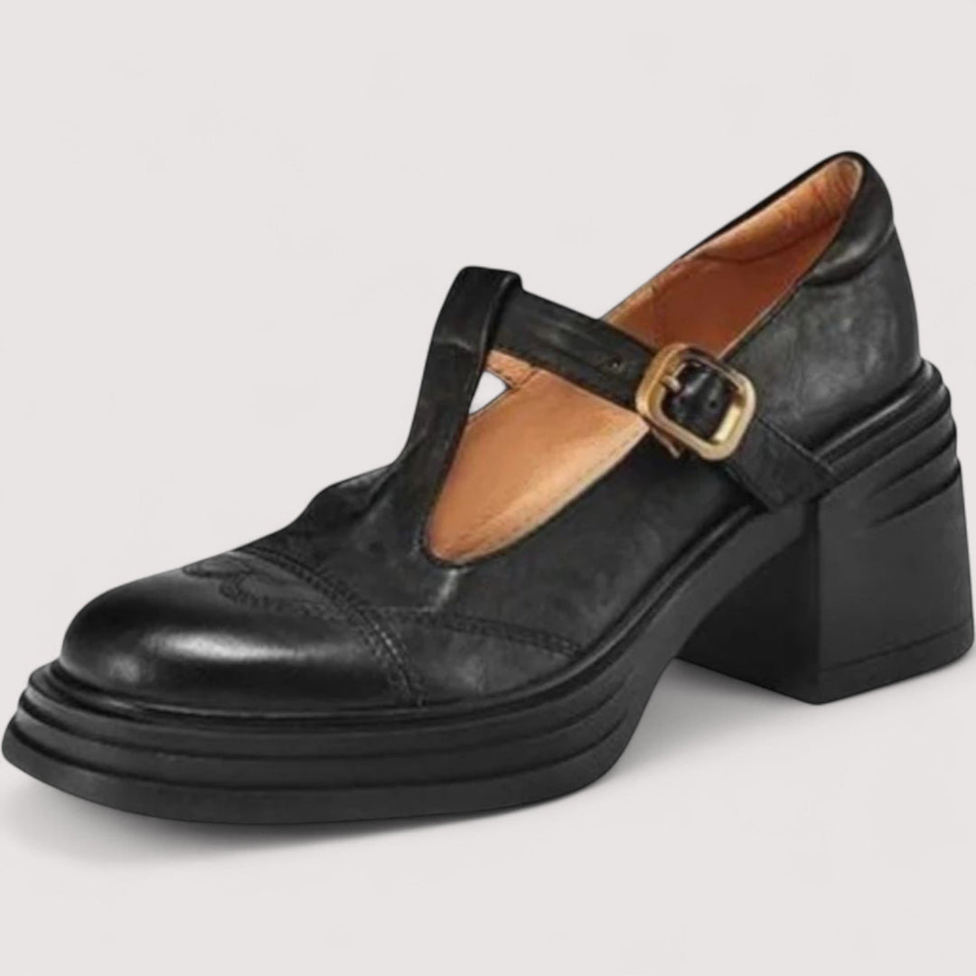 Elegante braune Damen Mary Jane Schuhe mit T-Riemen, flexibel und klassisch, für einen anspruchsvollen Look.