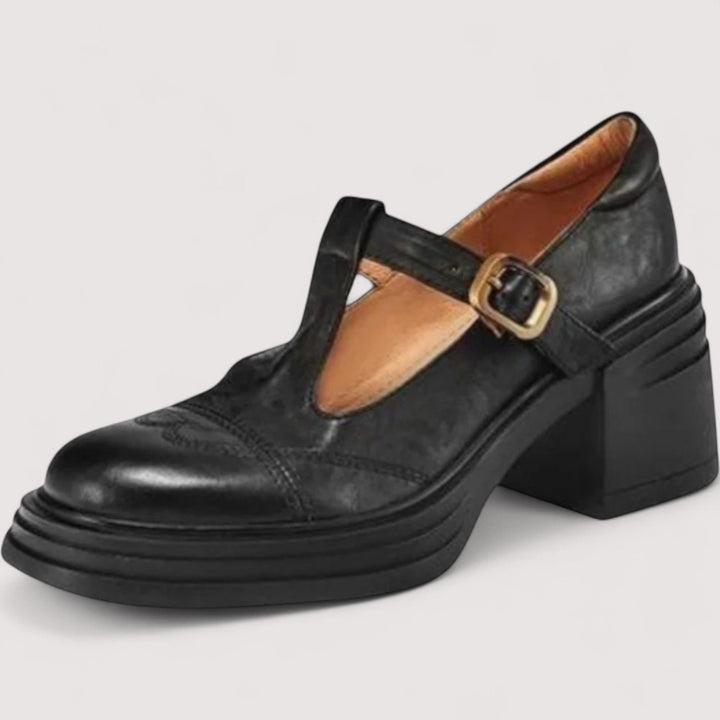 Elegante braune Damen Mary Jane Schuhe mit T-Riemen, flexibel und klassisch, für einen anspruchsvollen Look.