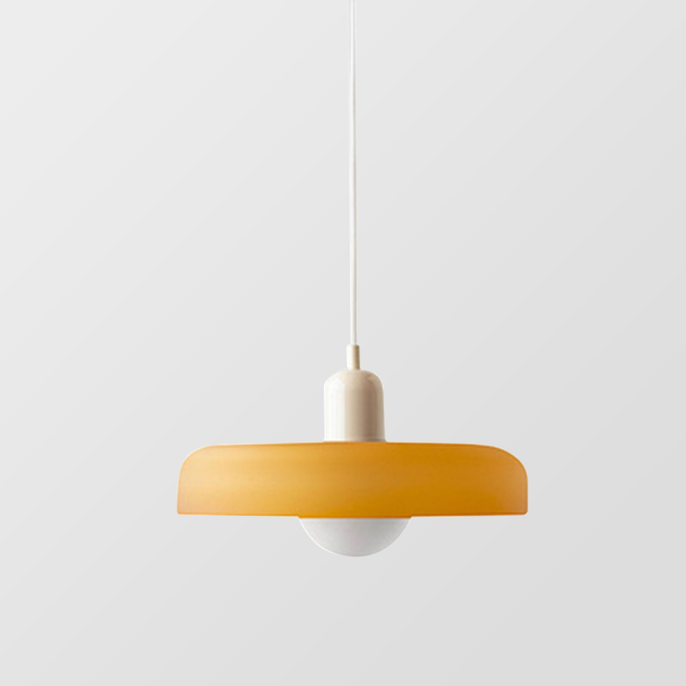 Glas-Pendelleuchte mit farbigem Buntglas, Bauhaus-Design, ideal für Akzente.