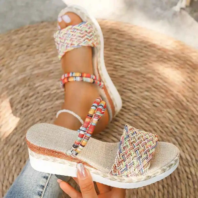 Bequeme Sommer Sandalen: Farbenfrohe Keilsandalen für Damen mit weicher Sohle, ideal für lange Spaziergänge und Strandtage.