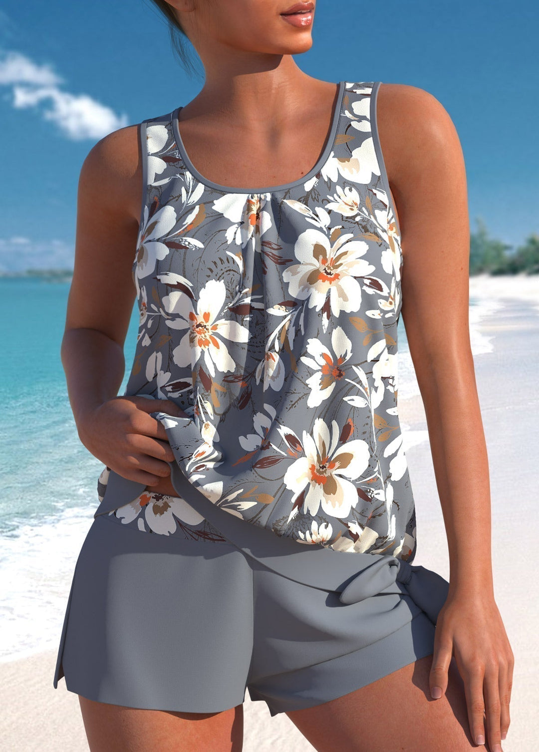 Eleganter Damen Floral Tankini, komfortable Bikini-Alternative für stilvolle Bademode.