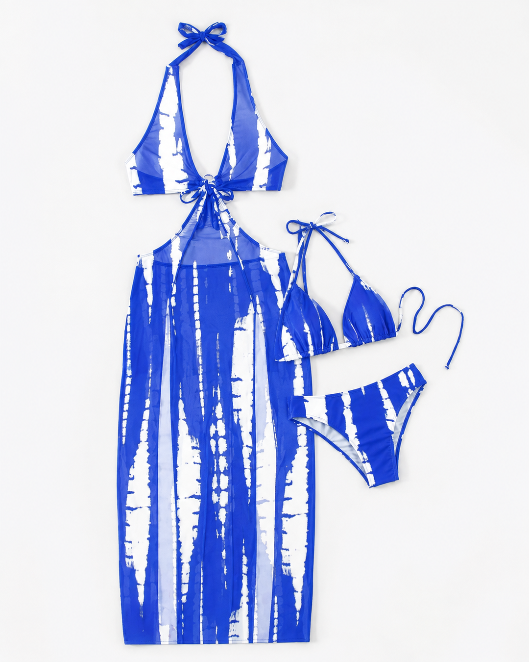 Femininer Damen Badeanzug im Stil eines langen Strandkleides mit Neckholder und Brustpolster. Für Sommer.