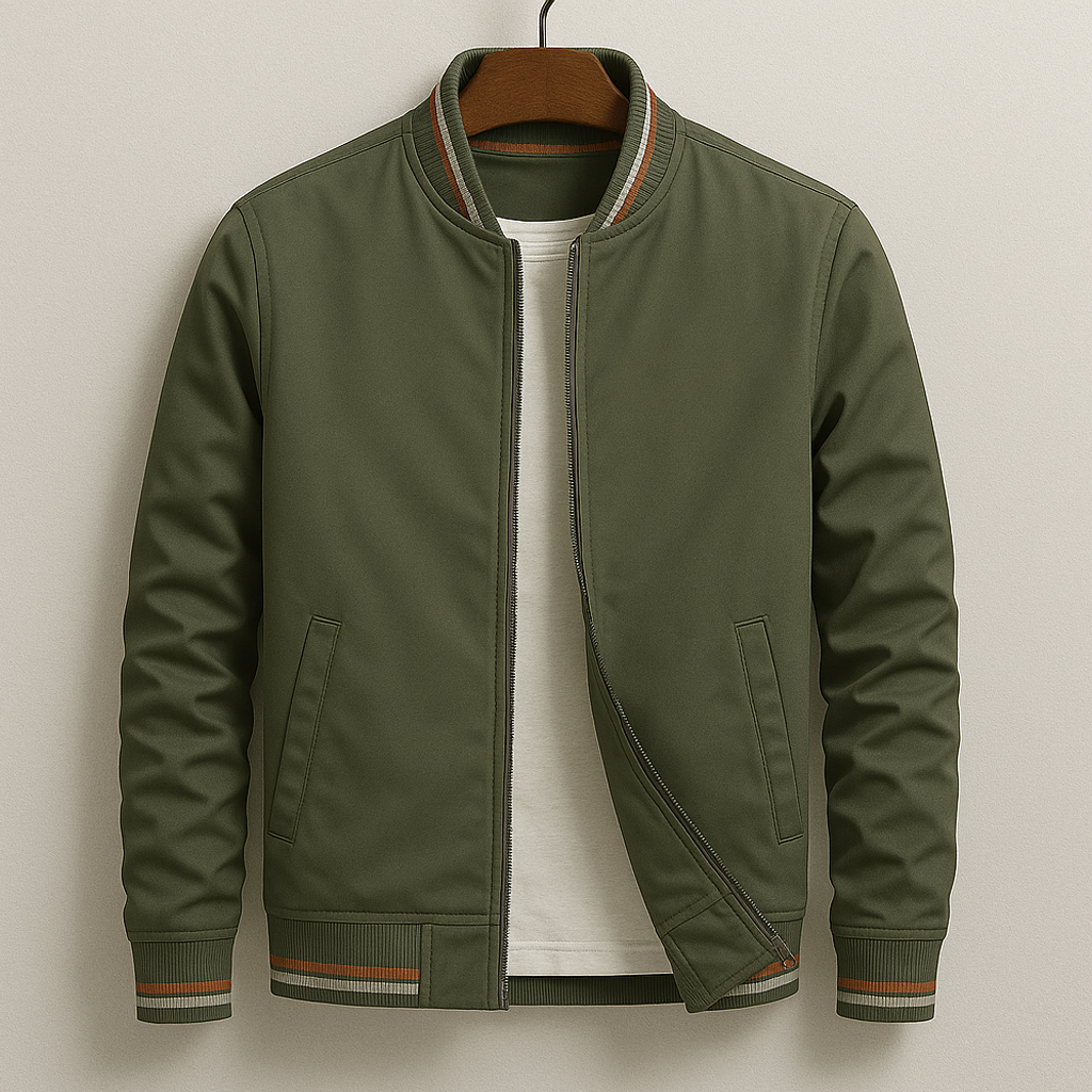 Modische Herren Bomberjacke mit Streifen im College-Stil, ideal für Streetwear.