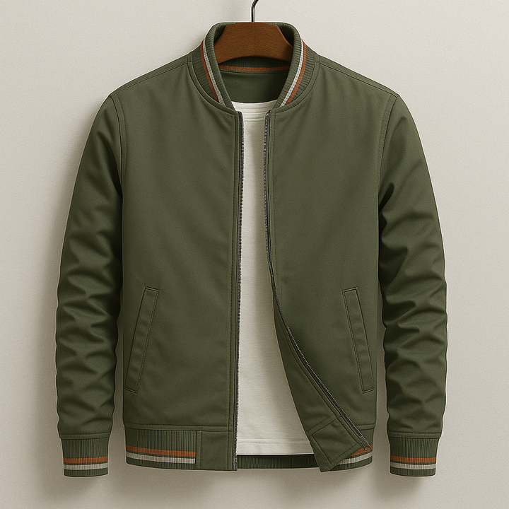 Modische Herren Bomberjacke mit Streifen im College-Stil, ideal für Streetwear.