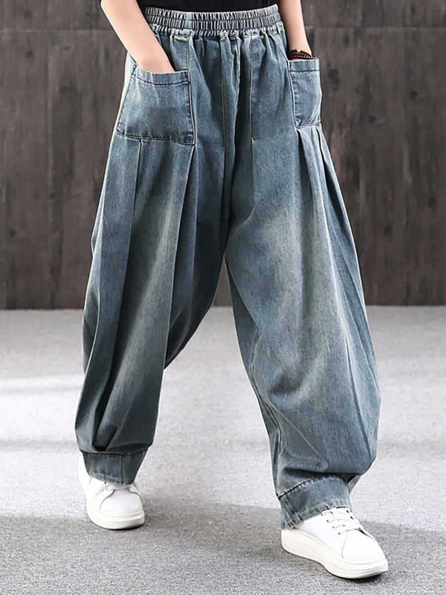 Elastischer Bund der bequemen blauen Damen Baggy Jeans Hose, perfekt für Streetwear & Casual Looks.