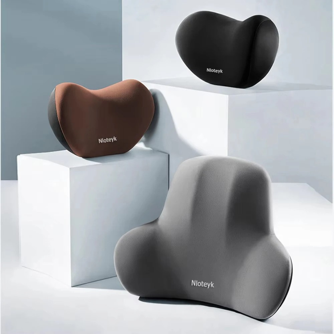 Memory-Schaum Nacken- und Lendenwirbelkissen Set. Ergonomisch für Schmerzentlastung im Auto.