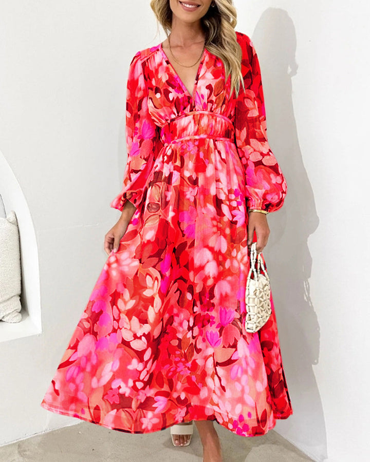 Zeitloses, elegantes Damen Blumenkleid mit schickem floralem Muster; perfekt als Sommer- oder festliches Partykleid.