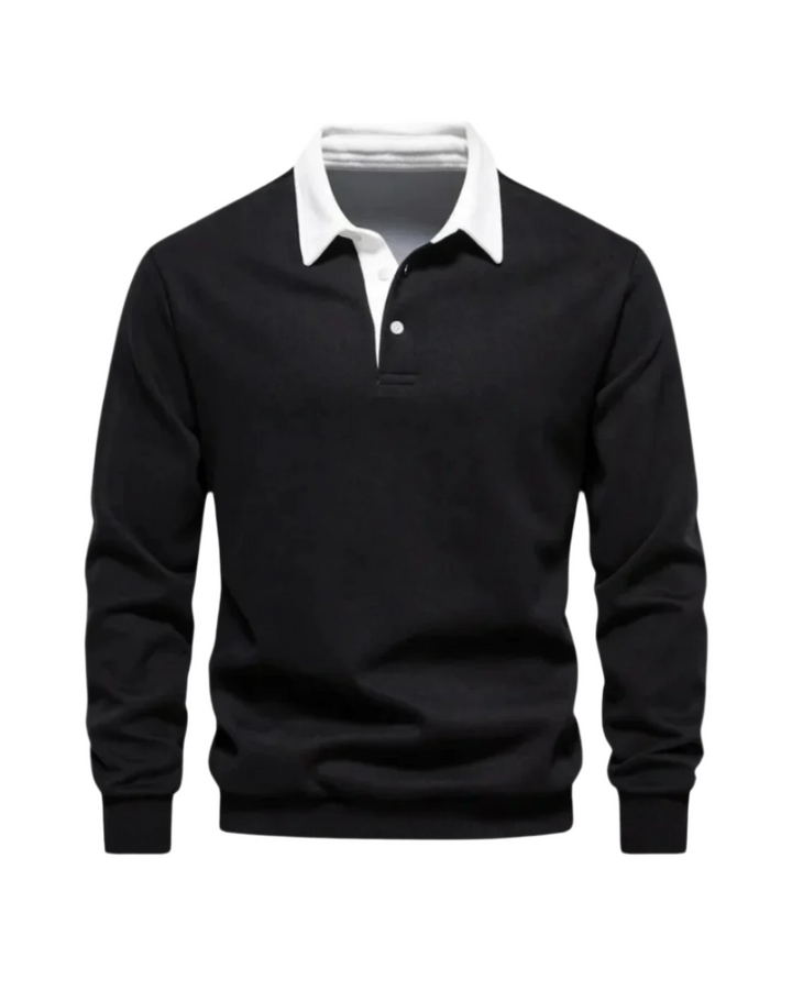 Detailaufnahme der Manschette des Langarm Poloshirts. Hochwertiges, bequemes Herren Oberteil für stilvolles Layering.