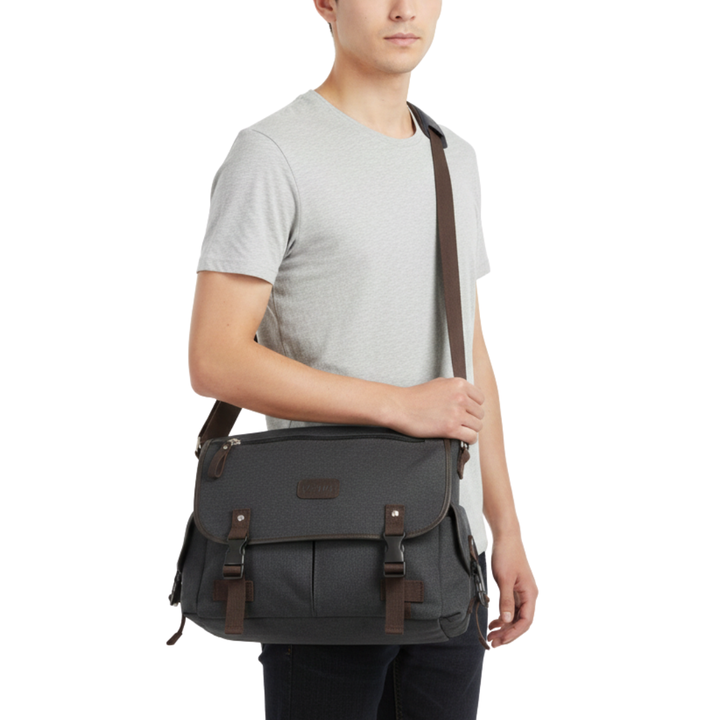 Robuste Retro Canvas Umhängetasche im Vintage-Stil für Herren & Damen. Ideal als Laptoptasche.