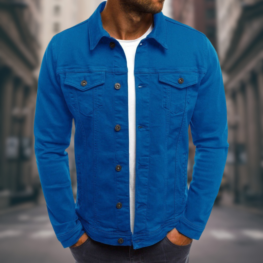 Trendige blaue Herrenjacke, bequeme Jeansjacke für Herren, stylisch & robust, in Größen S bis 5XL.