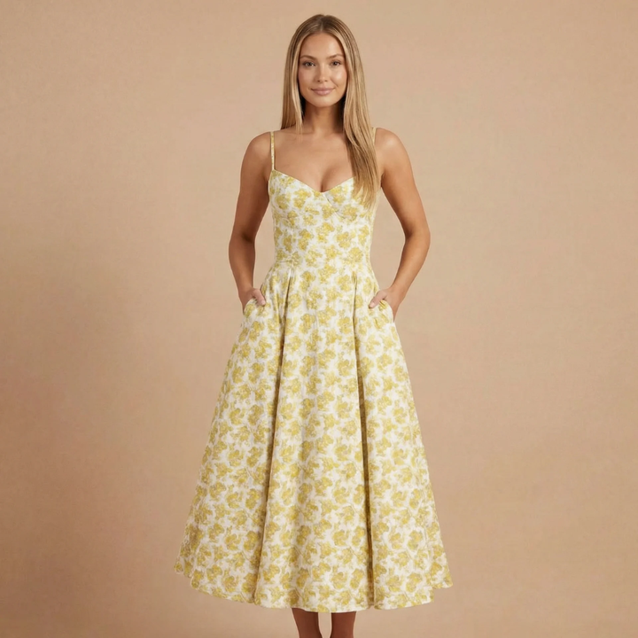 Bequemes A-Linien Midikleid für Damen. Atmungsaktives elegantes Sommerkleid für Feierlichkeiten.