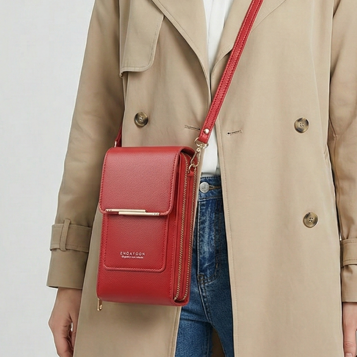 Vielseitige Damentasche: PU-Leder Crossbody mit Touchscreen-Fach und Reißverschluss für Ihre Essentials.