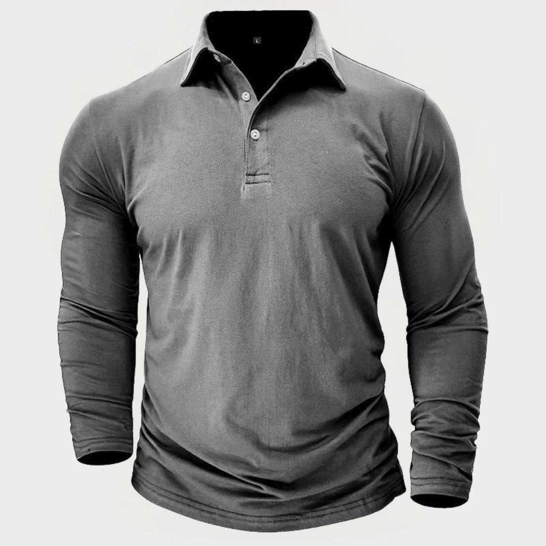 Stapel klassischer Herren Langarm-Poloshirts in vielen Farben. Bequem, vielseitig für Freizeit & elegante Anlässe.