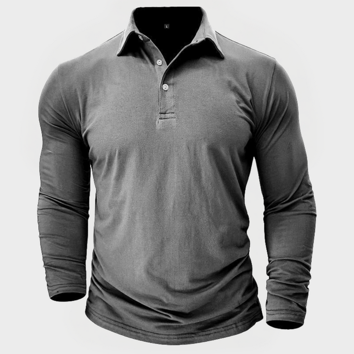 Stapel klassischer Herren Langarm-Poloshirts in vielen Farben. Bequem, vielseitig für Freizeit & elegante Anlässe.