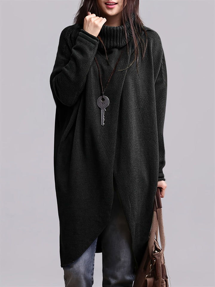Damen Asymmetrisches Rollkragen Longshirt. Moderner Pullover für Herbstmode, bequem & vielseitig kombinierbar.