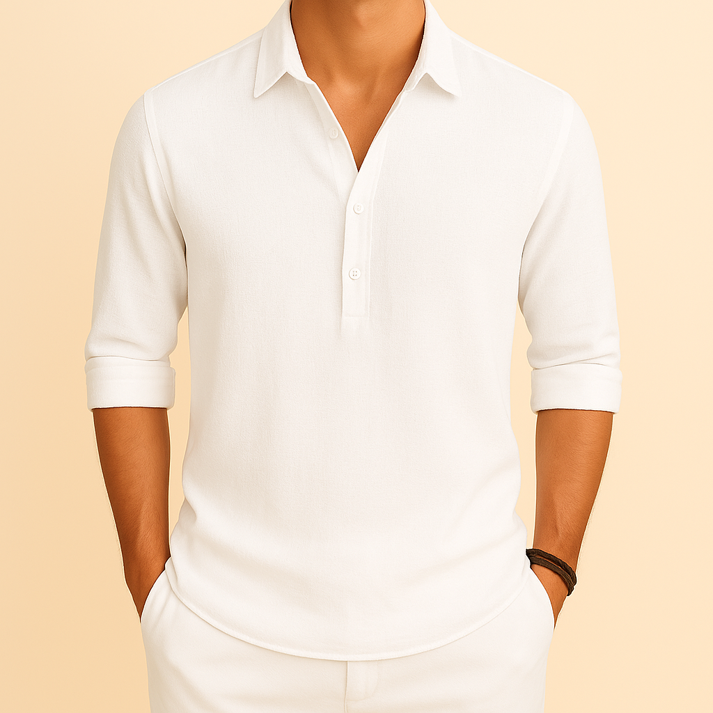 Figurbetontes Herren Henley Langarmshirt, klassisch geschnitten, perfekt für smarte Freizeit-Outfits.