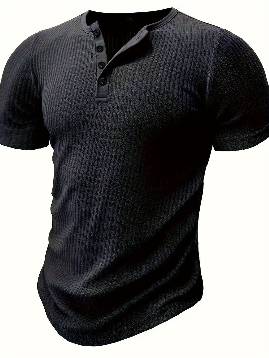 Herren Henley T-Shirt in Rippstruktur mit Knopfleiste, ideal für Freizeit & Alltag im Sommer.