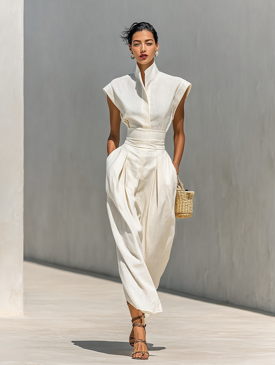 Vielseitiges beiges Damen Maxikleid mit Reverskragen. Elegantes A-Linien-Kleid, ideal als Freizeit- oder Sommerkleid.