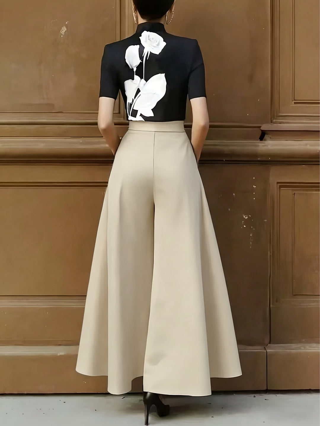 Damen High-Waist Palazzo-Hose, weitbeinig, elegant für Business, Abend und Frühling/Sommer.
