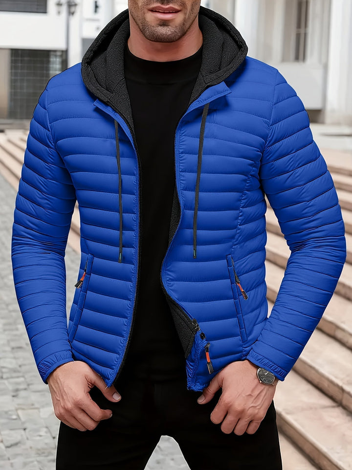 Warme Herren Winterjacke mit Kapuze, gesteppt, perfekt für kalte Herbst- und Wintertage und Outdoor.