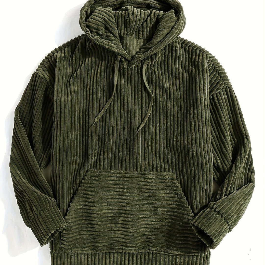 Trendiger Rippstrick Hoodie in Beige, unisex, bequeme Freizeitbekleidung mit Kapuze und Kängurutasche.