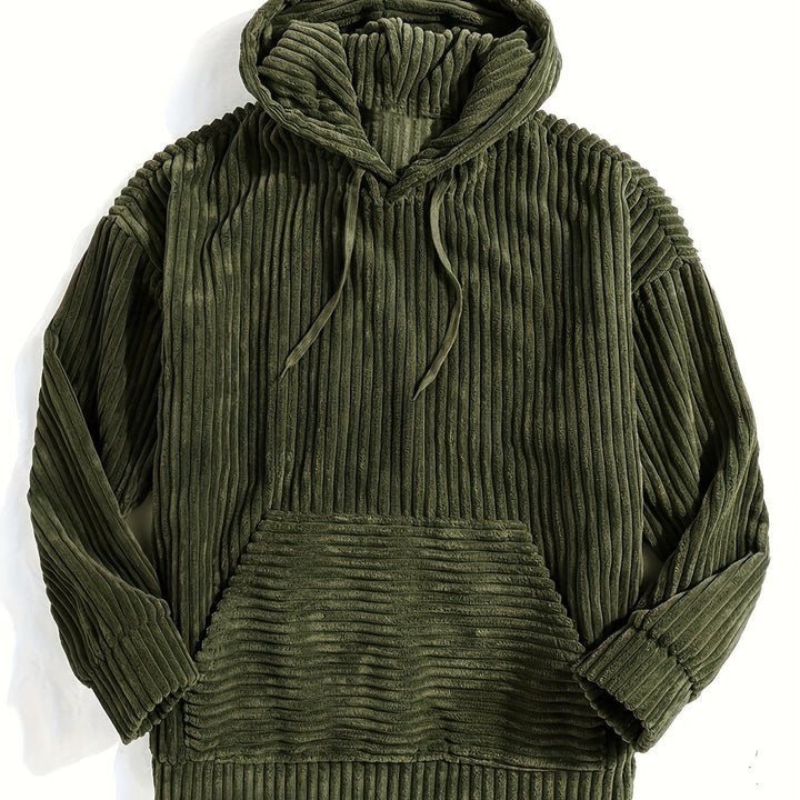 Trendiger Rippstrick Hoodie in Beige, unisex, bequeme Freizeitbekleidung mit Kapuze und Kängurutasche.