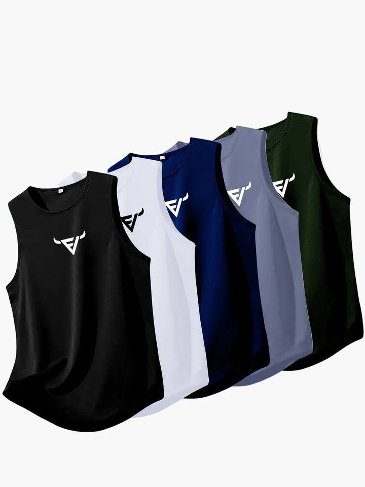 Herren Tanktop 5er-Pack, atmungsaktives Sportshirt für Fitness & Training, mehrfarbig & ärmellos.