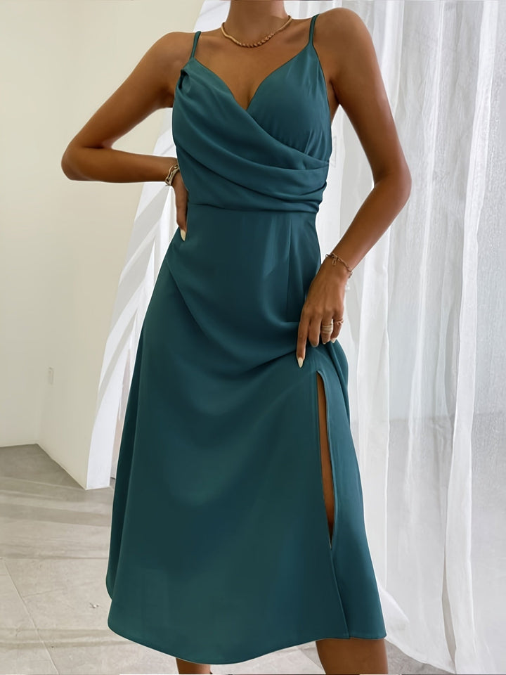 Vielseitiges Wickelkleid für Damen, elegantes Design mit Beinschlitz, für jeden festlichen Anlass.