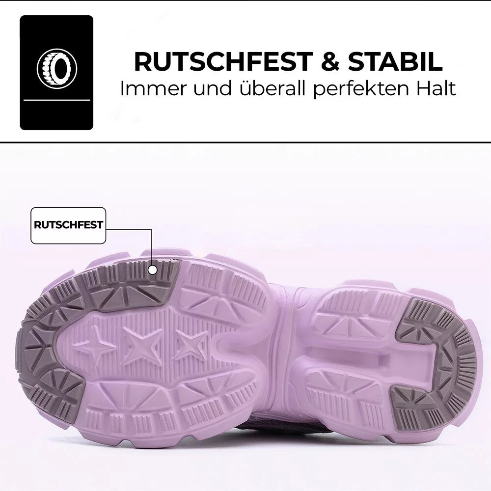 Bequeme rosa Damen Sicherheitsschuhe mit Stahlkappe, ideal für lange Arbeitstage.