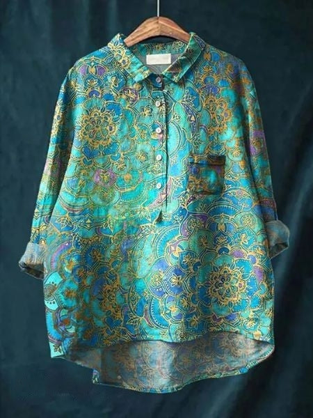 Modische Damen Herbstbluse mit elegantem Blumendruck. Langärmlig, perfekt für Büro & Freizeit.