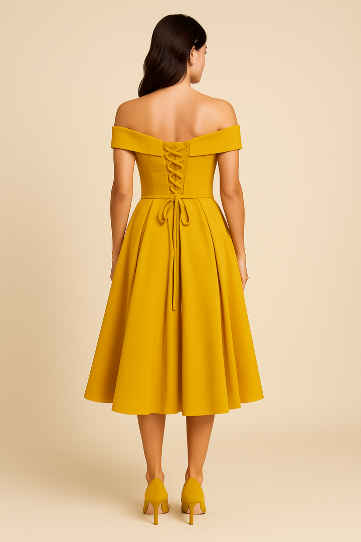 Schickes schulterfreies A-Linien Kleid für Damen, ideal für festliche Anlässe und Partys im Frühling/Sommer.