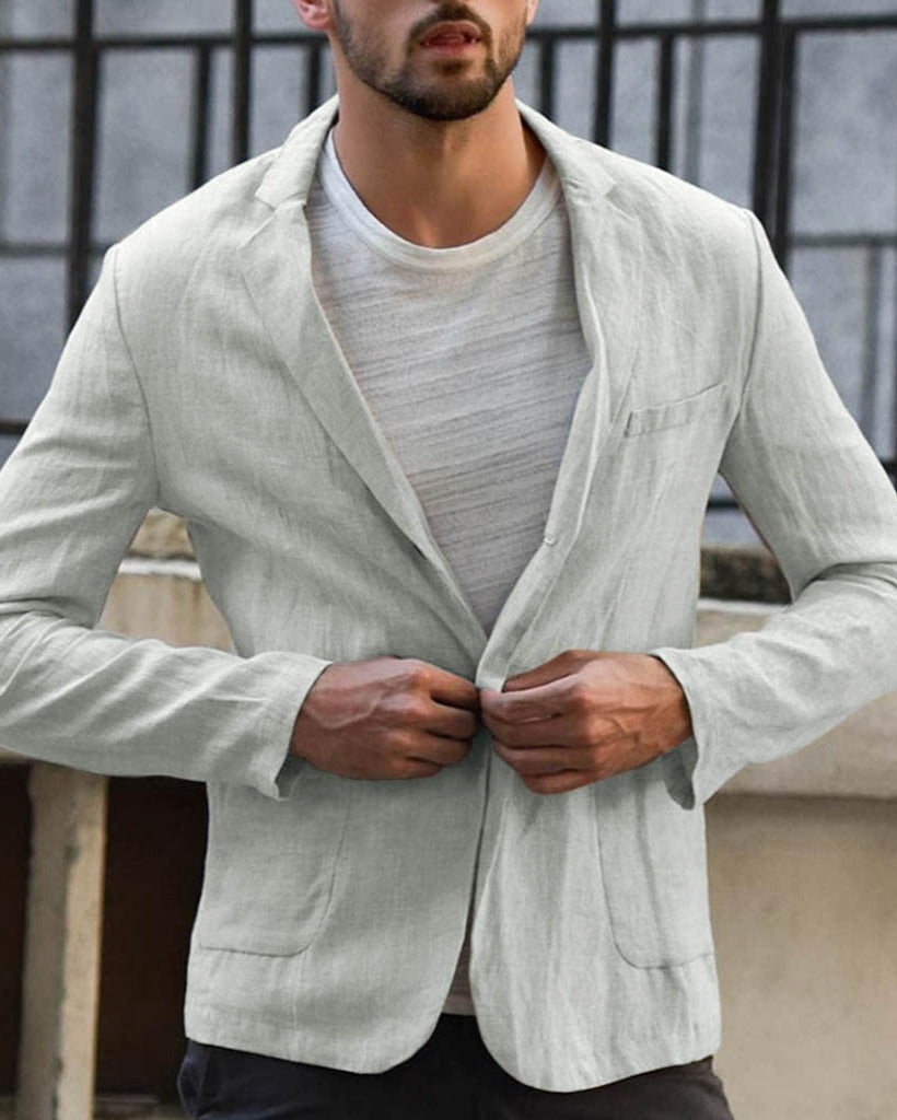 Elegantes Herren Zweiknopf Sakko in entspanntem Schnitt, perfekt als Freizeit Blazer für Frühling & Herbst Mode.