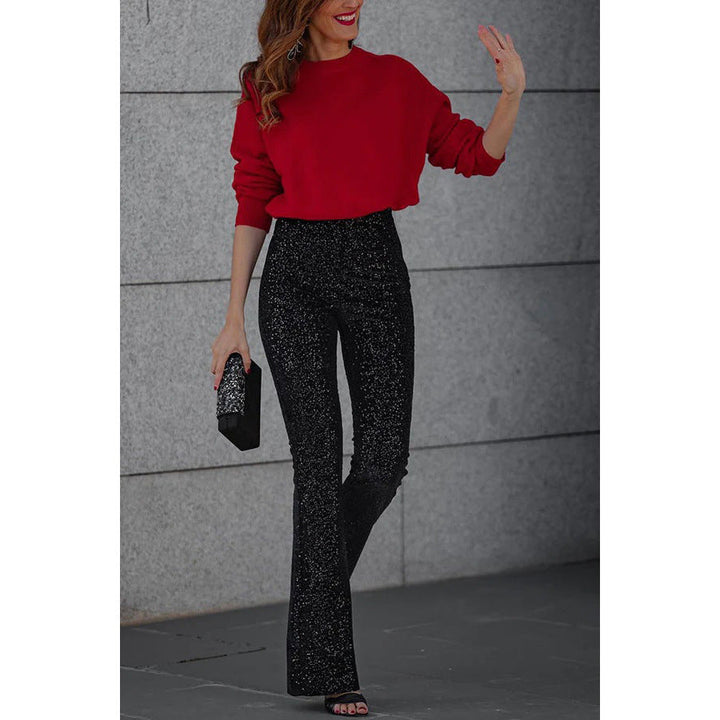 Retro Damen Schlaghose mit Glitzer-Effekt. Modisches Statement für Partys & elegante Frauenmode.