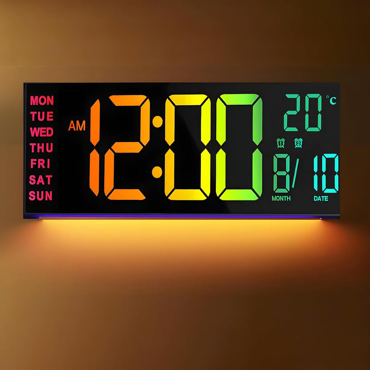 Großer Lumeris 16-Zoll RGB Digitalwecker für Wand/Tisch mit Fernbedienung. Ideal für Zuhause & Büro Zeitmanagement.