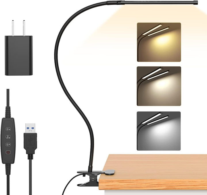 Weiße flexible LED-Klemmlampe mit Schwanenhals für Schreibtisch, augenschonende Beleuchtung für Büro & Home Office.