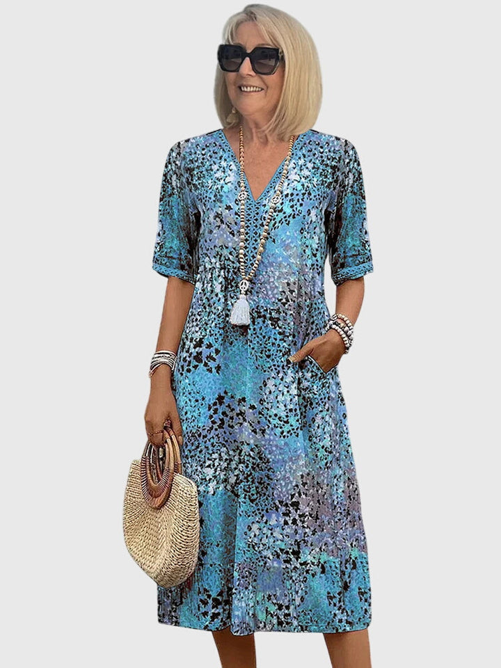 Stylisches Alltagskleid: Damen Midi-Kleid mit Muster. Locker geschnitten und sehr bequem.