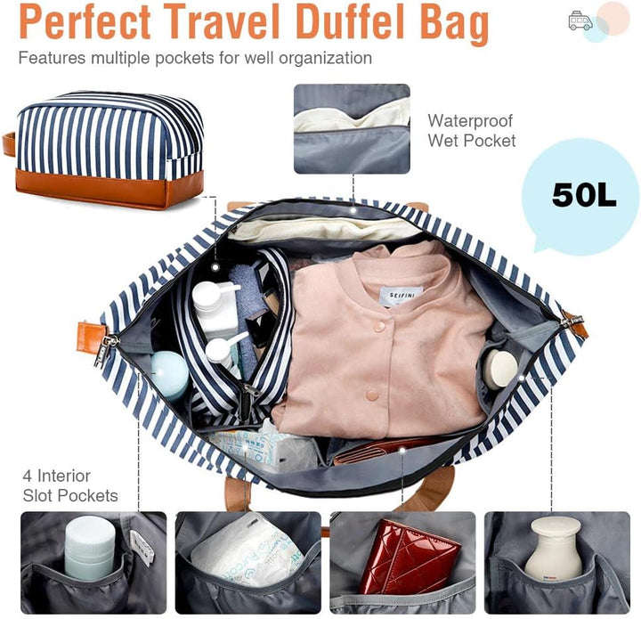 Funktionale 50L Reisegepäck-Tasche mit wasserdichtem Design, Schuhfach & Kulturbeutel zur Organisation.