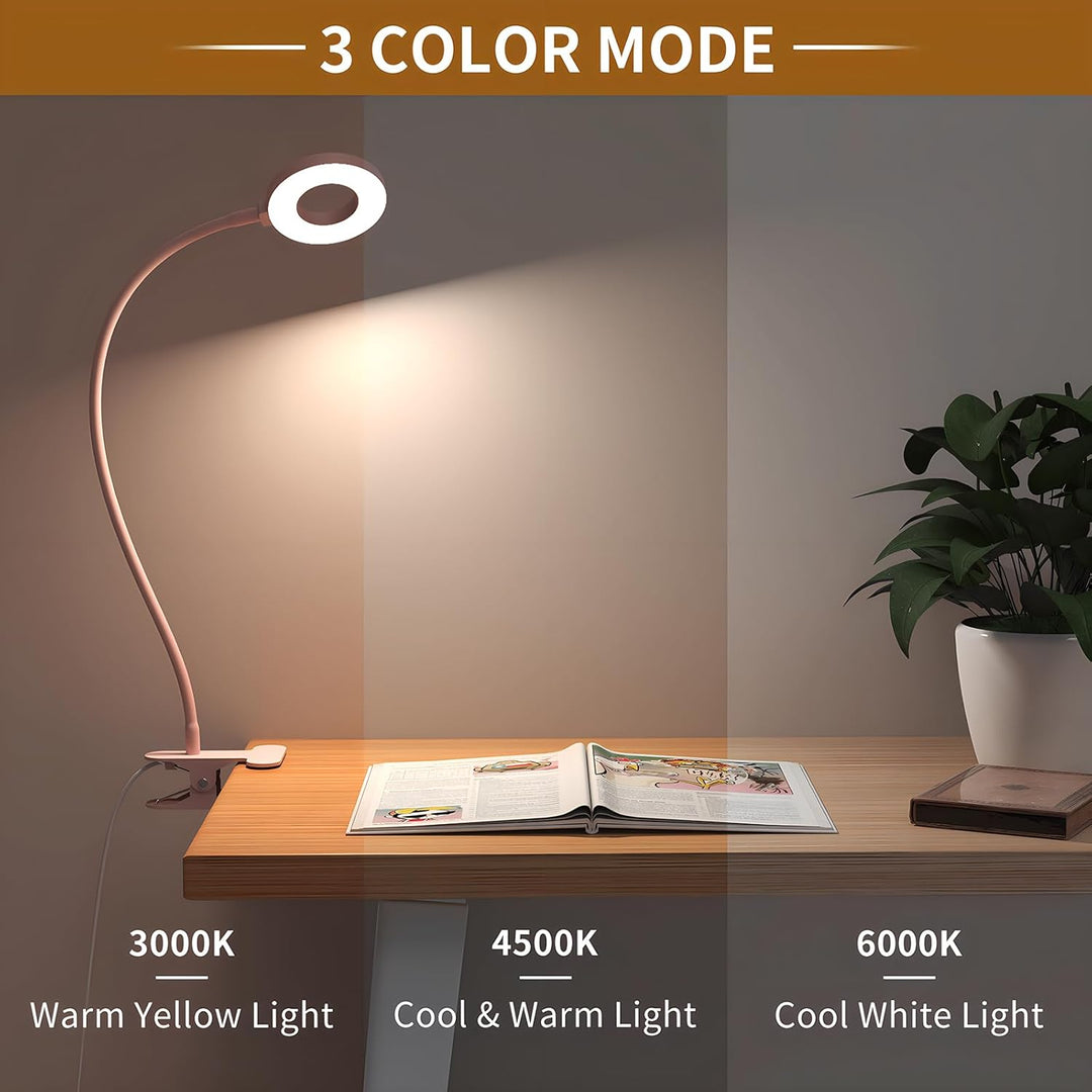 Praktische LED Schreibtischklemmlampe: flexibler Arm, 3 Farbmodi, dimmbar. Perfekt für Studierende.