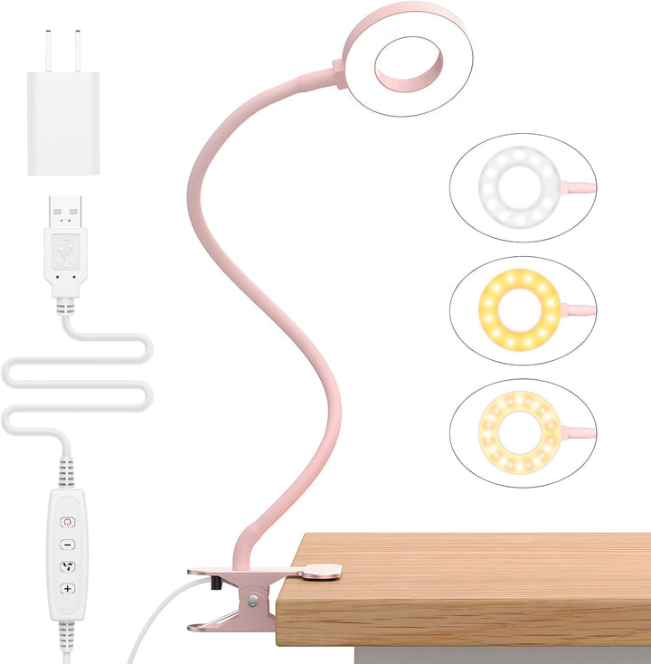 USB-LED-Lampe, klemmbar, mit flexiblem Schwanenhals. 3 Lichtfarben, ideal für flexible Arbeitsplätze.
