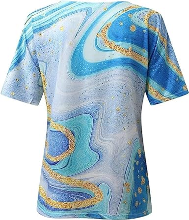Lässiges Damen Sommershirt im Boho-Stil, Marmormuster und V-Ausschnitt für Freizeit.