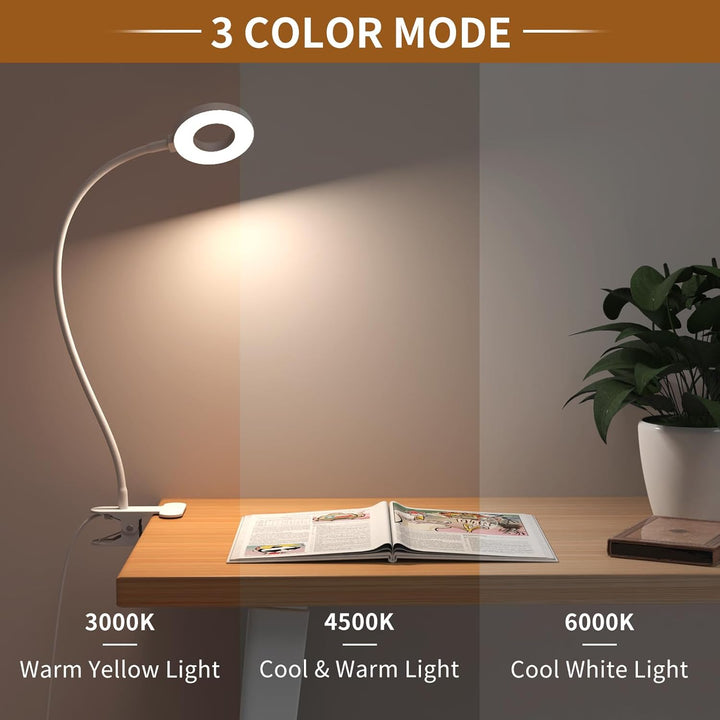 Flexible LED Klemmlampe für Schreibtische. 3 Farbmodi, dimmbar, energiesparend, mit Schwanenhals.