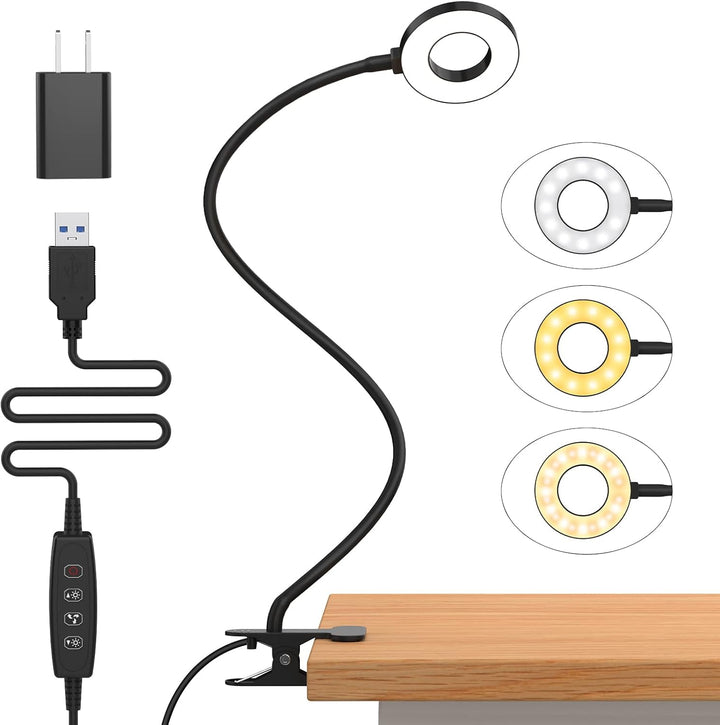 LED Schreibtischklemmlampe: flexibler Schwanenhals, 3 Farbmodi & dimmbar. Optimal für Büro & Homeoffice.