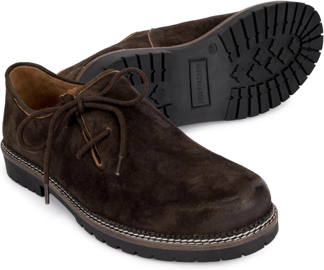 Detailansicht: Traditionelle Herren Haferlschuhe aus Leder mit klassischer Schnürung für Oktoberfest-Outfits.