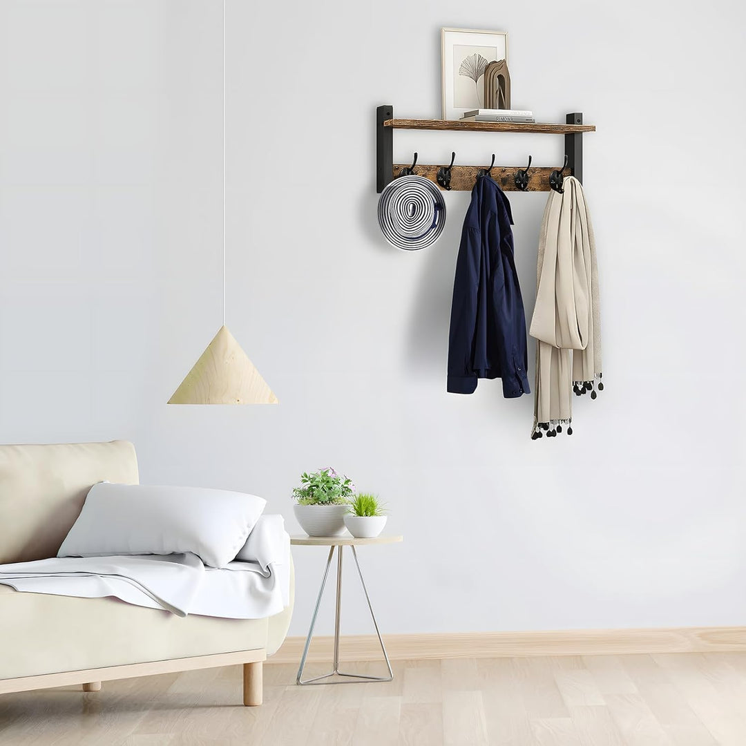 Moderne Garderobe mit 5 robusten Metallhaken für Jacken, Mäntel & Taschen. Ideal für Ordnung im Flur.
