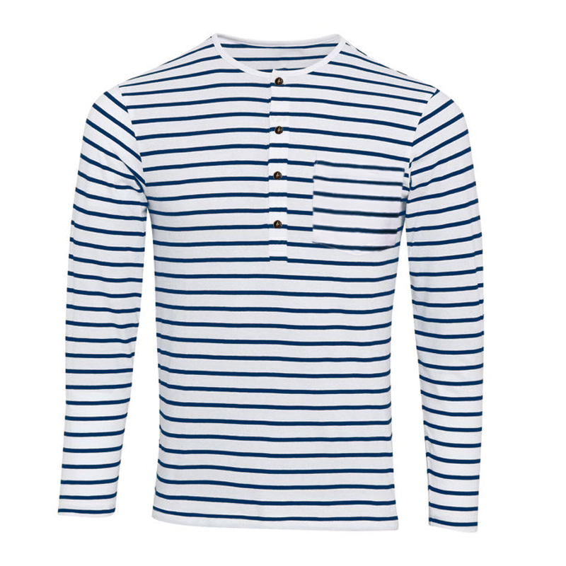 Stilvolles Herren Langarmshirt gestreift im Henley-Look, das perfekte Komfortshirt für Freizeit und Alltag.