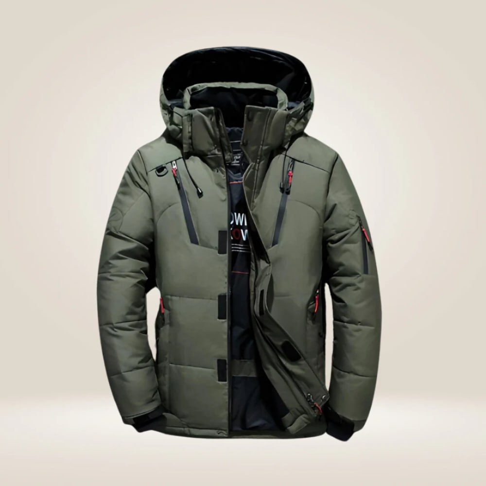 Grüne Herren Outdoorjacke, warm & wasserabweisend. Winddichte Winterjacke für Extremwetter mit Kälteschutz.